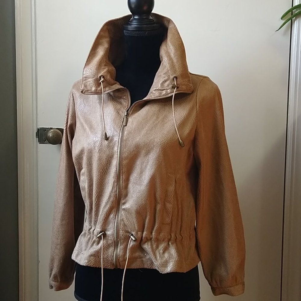 Ruby Rd Tan Faux Leather Light Weight Jacket